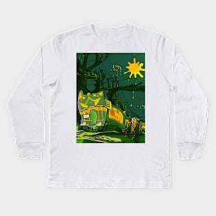 Cat Ghost Train Kids Long Sleeve T-Shirt